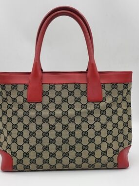 Gucci Supreme GG Canvas Hibiscus Red Leather Handbag, Authentic w/COA.
